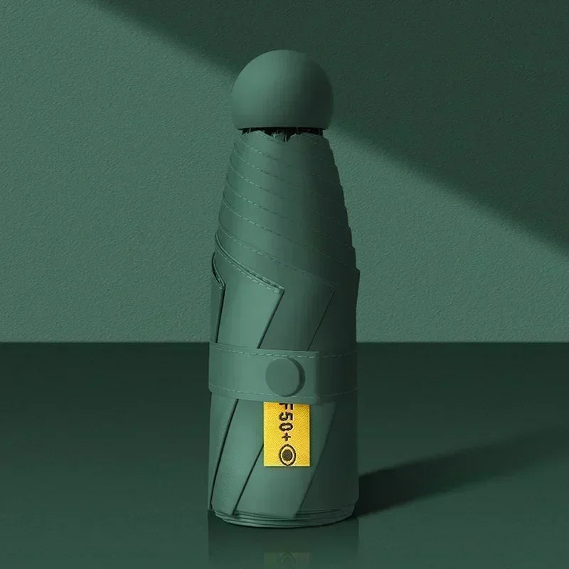 Portable Capsule Umbrella UPF 50+ – Compact 5-Fold Sun & Rain Compact Sun Umbrella Qst Green With Box 6K Iron