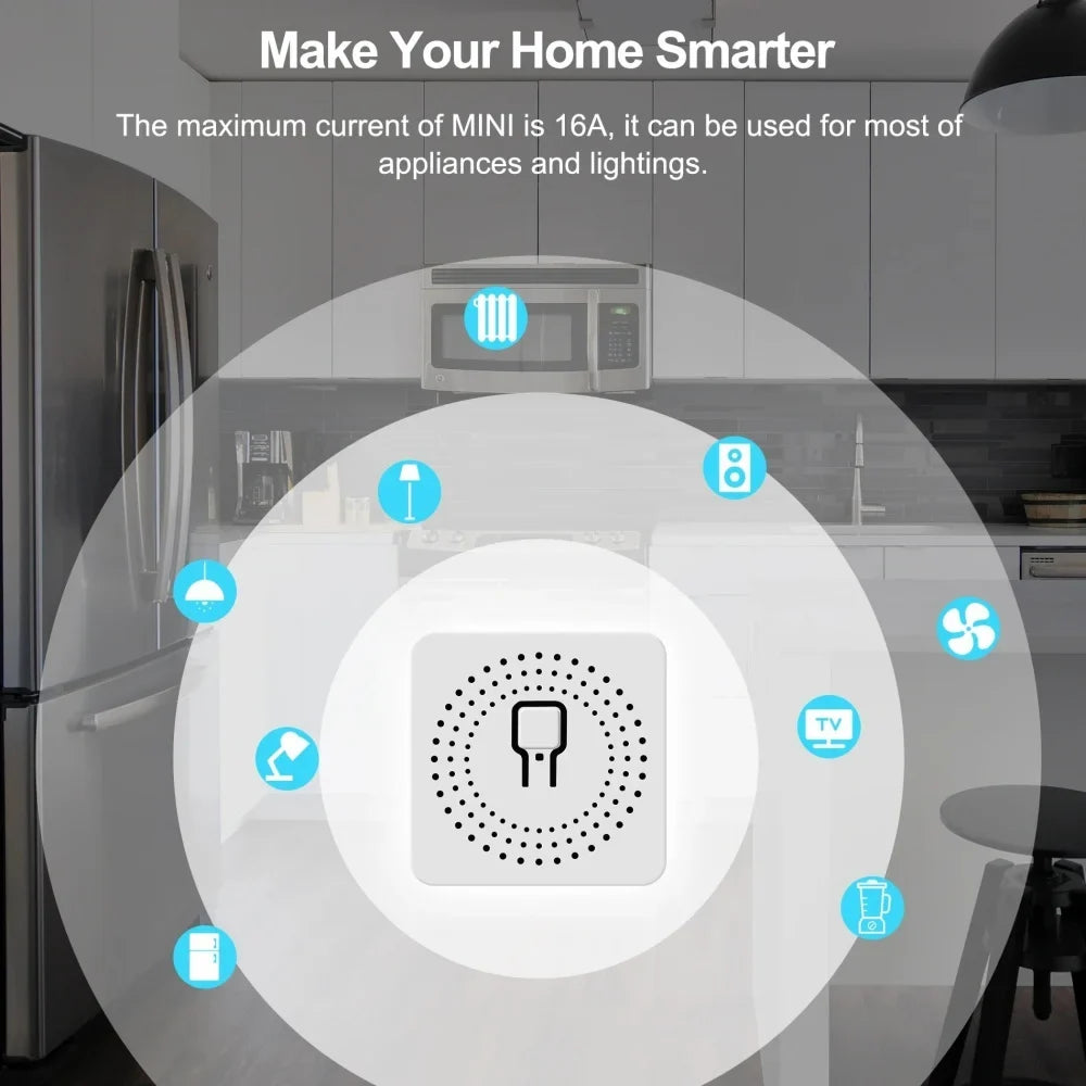 16A Mini Smart Switch RF433 MHz | App & Voice Control Smart Home Switch Qme