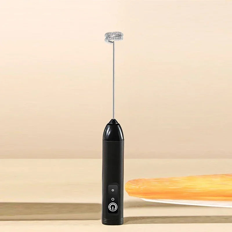 Wireless USB-C Electric Milk Frother Handheld Blender Stainless Electric Milk Frother Qme black