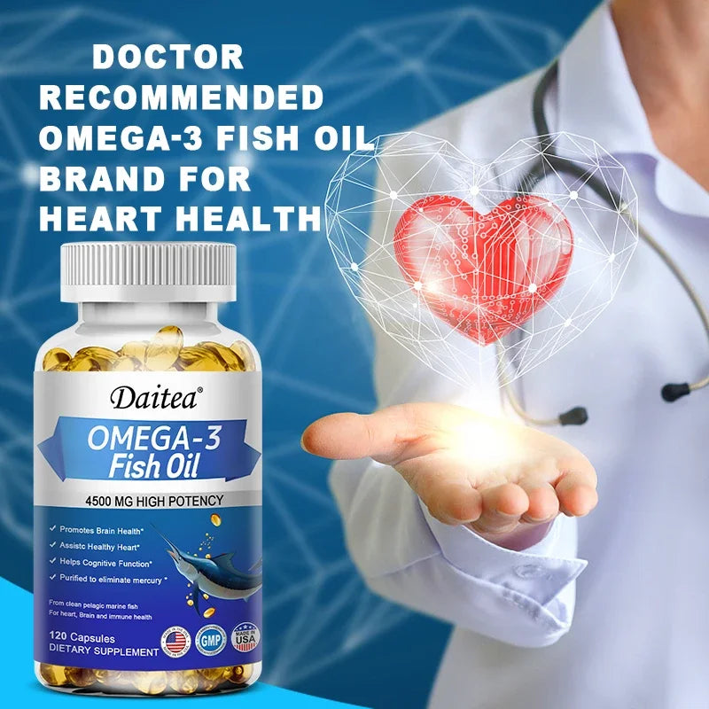 Daitea Fish Oil Omega-3 4500mg – Easy Swallow Capsules Fish Oil Supplement Qst