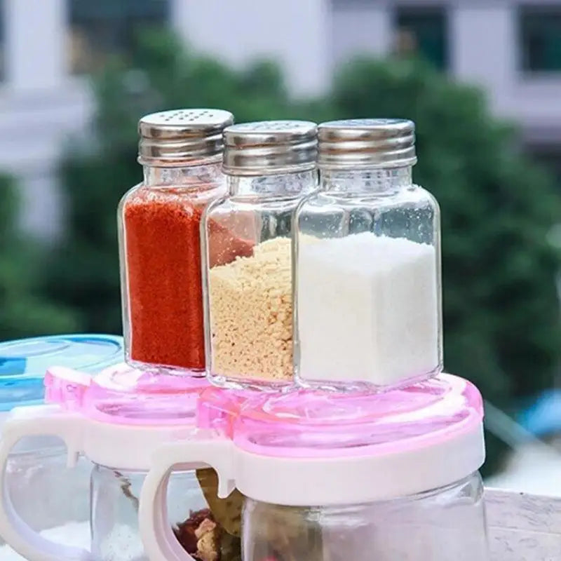 Transparent Seasoning Bottle & Storage Tray for BBQ & Kitchen Spice Storage Set Qme