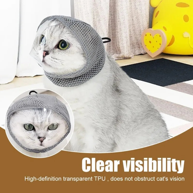 Breathable Mesh Cat Muzzle – Anti-Bite & Anti-Lick Mask Cat Grooming Muzzle Qme