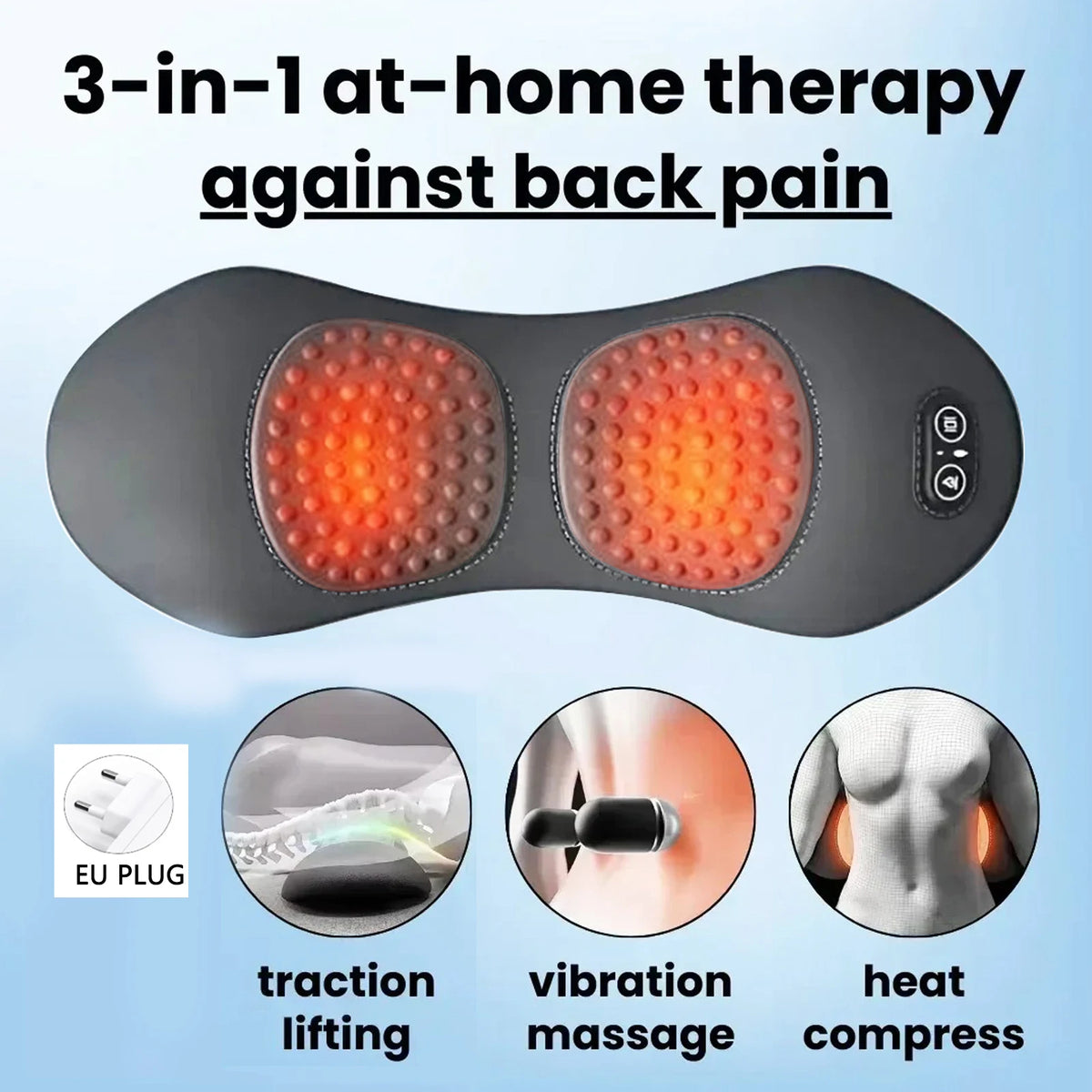 Heating Vibration Massage Pillow – Electric Lumbar Cushion Massage Pillow Qst EU PLUG