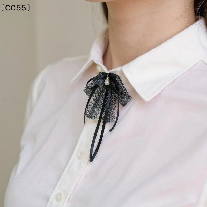 Black Lace Bow Tie Pearl Brooch – Women's Collar Accessory Bow Tie Brooch Qst