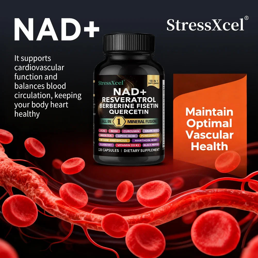 NAD+ Supplement with Resveratrol – Cellular Energy, 120 Softgels NAD+ Supplement Qst