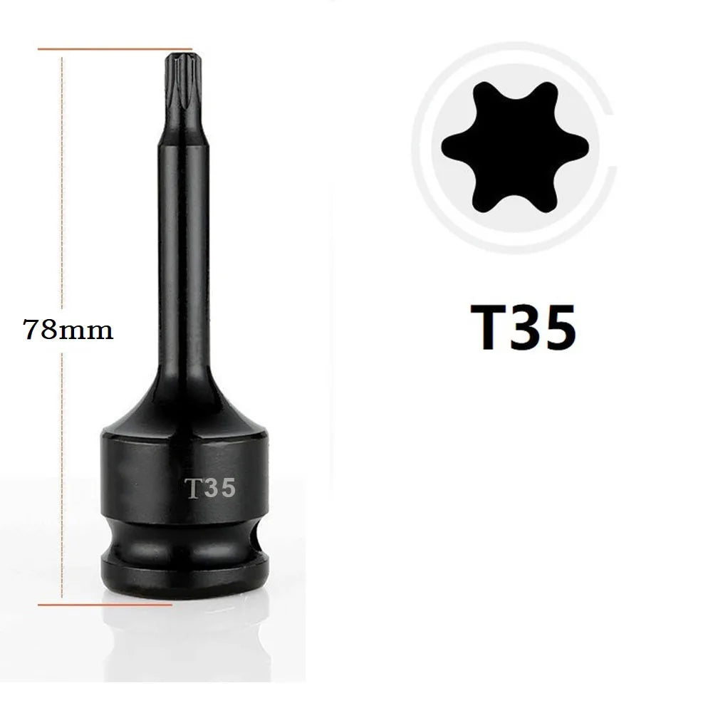 Torx Screwdriver Bits 1/2" Square Drive Socket Adapter T20–T70 Screwdriver Bit Set Qme T35