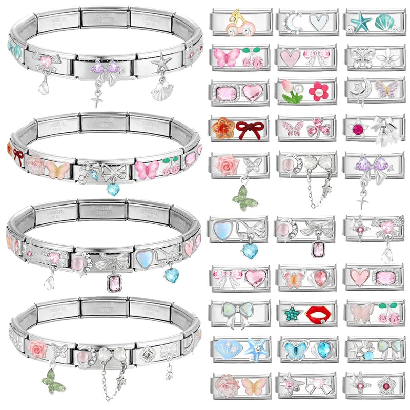 Colored Gemstone Bowknot Heart Italian Charm – 9mm DIY Italian Charm Link Qme