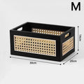 Wood Rattan-Style Organizer Basket Box | Home Decor Storage Decorative Storage Basket Qme M