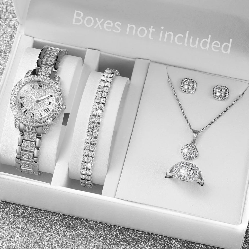 Women's Diamond Roman Dial Square Watch – Silver Steel Strap Women's Fashion Watch Qme Rose