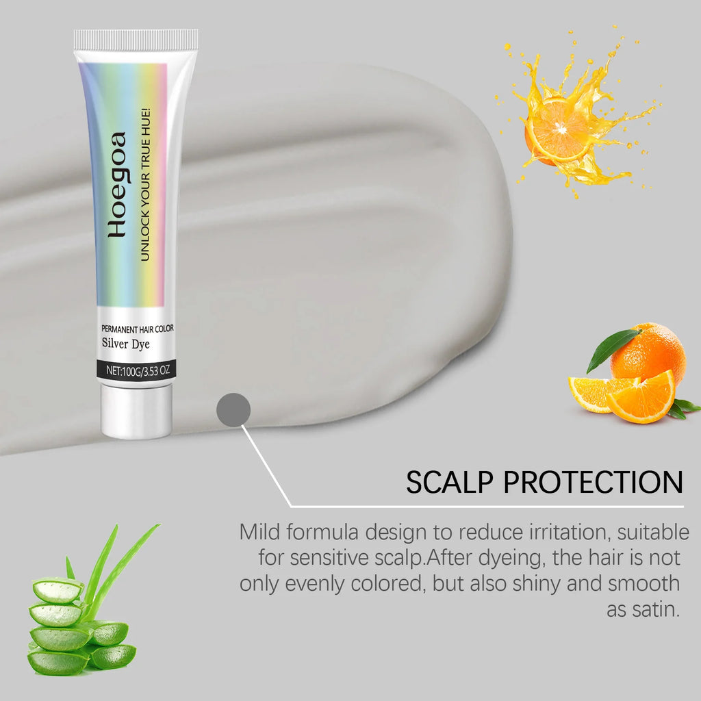 Hoegoa Gray Silver Hair Dye Cream – Metallic Punk Style Hair Dye Cream Qst
