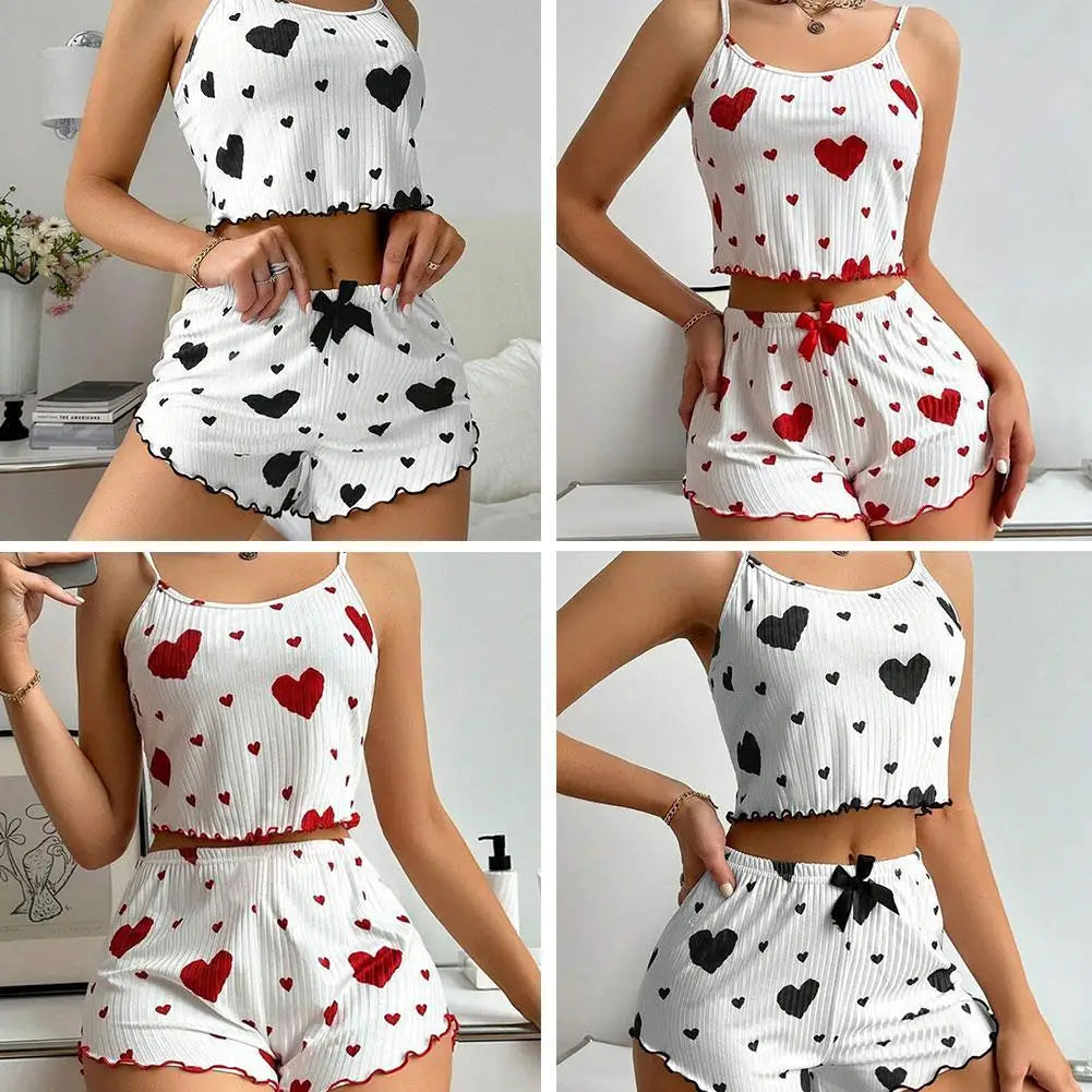 Women's Kawaii Pajama Set – Halter Crop Top & Shorts Pajama Set Qme
