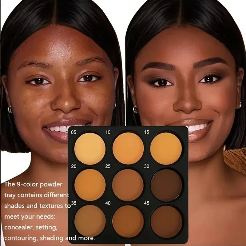 Dark Skin Tone 9-in-1 Face Palette | Waterproof Concealer Face Makeup Palette Qme