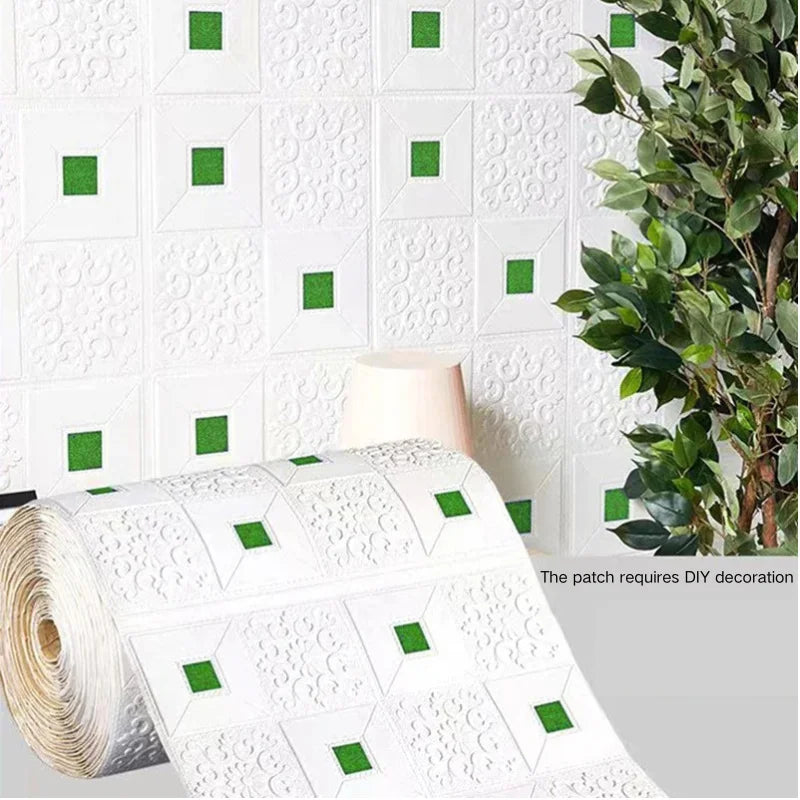 Golden Retro Brick Wall Stickers – Waterproof Self-Adhesive Wall Sticker Panels Qme green 35CMx35CM 20pcs