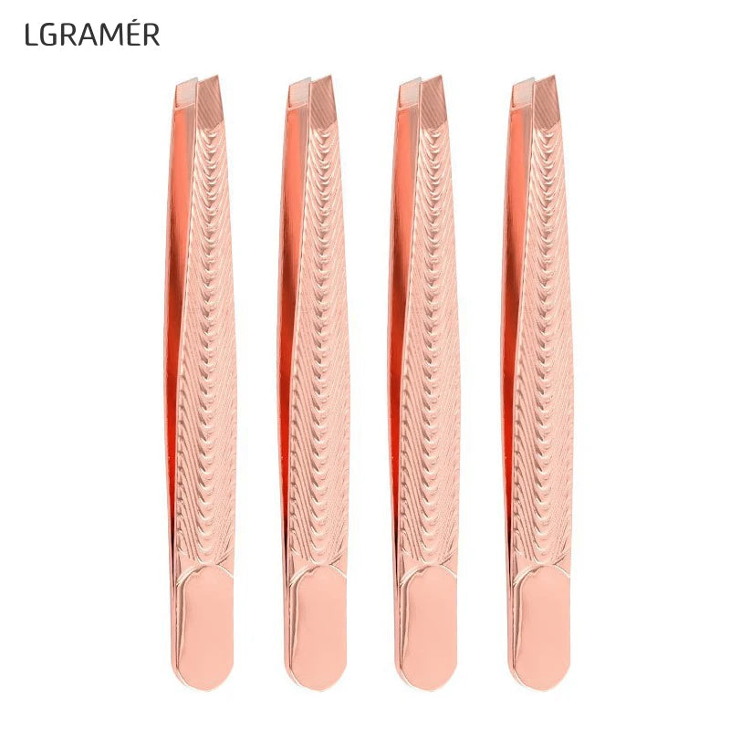 YOUNGCOME Slant Tip Eyebrow Tweezers – Stainless Steel Black Eyebrow Tweezers Qst Rosegold-4pcs