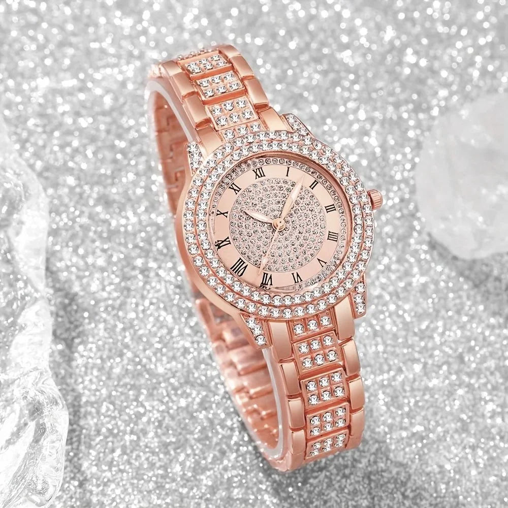 Women's Luxury Roma Dial Diamond Quartz Wristwatch Ladies Quartz Watch Qme