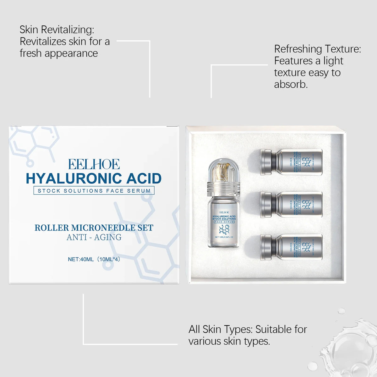 Hyaluronic Acid Face Serum & Roller Microneedle Set | Qme Face Serum Roller Qme