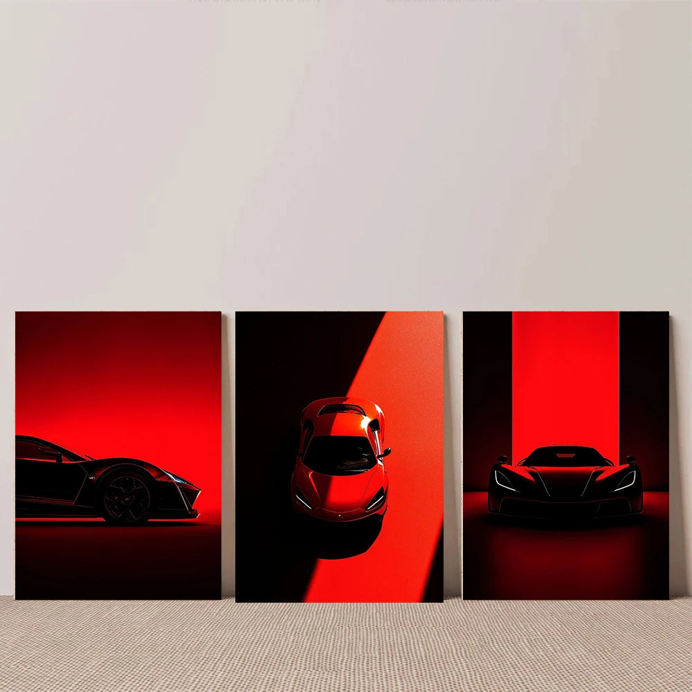 Black Red Sports Car Silhouette Canvas Wall Art Print Canvas Wall Art Qst