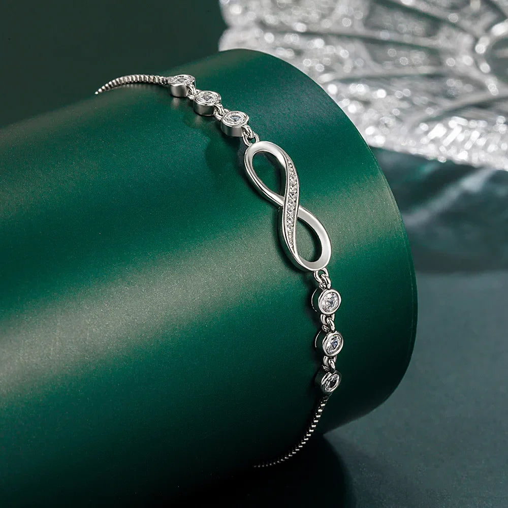 Custom 925 Sterling Silver Crystal Bracelet | Women's Y2K Charm Crystal Charm Bracelet Qme 20CM 8 inches