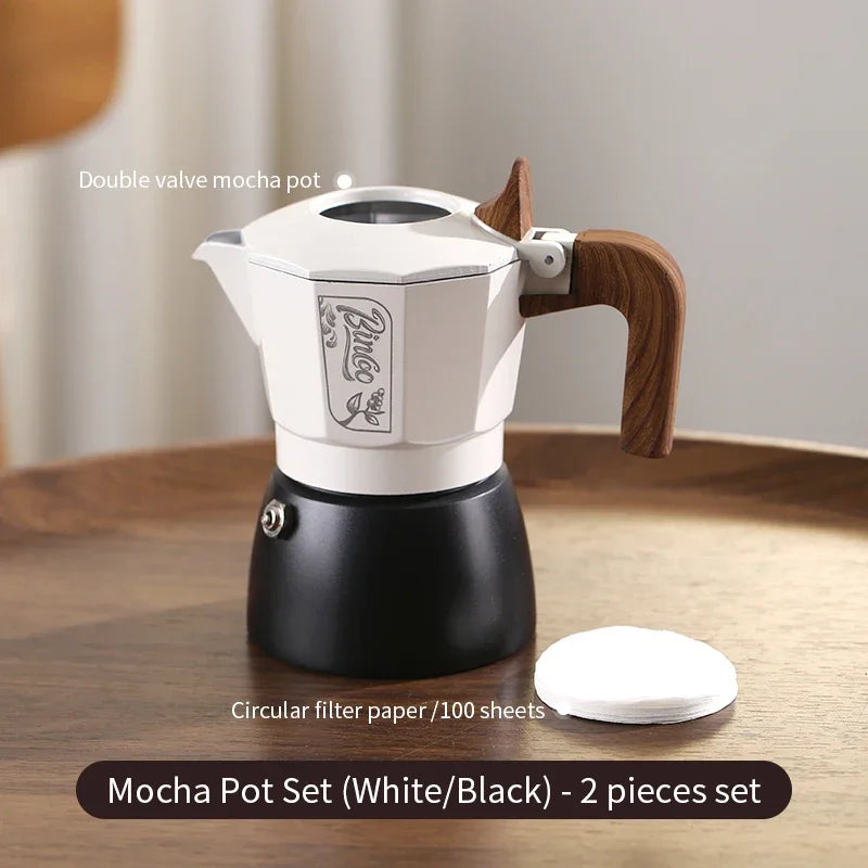 Bincoo 6-Color Moka Pot 2-Valve Espresso Starter Kit Stovetop Espresso Maker Qst White Black 2pcs