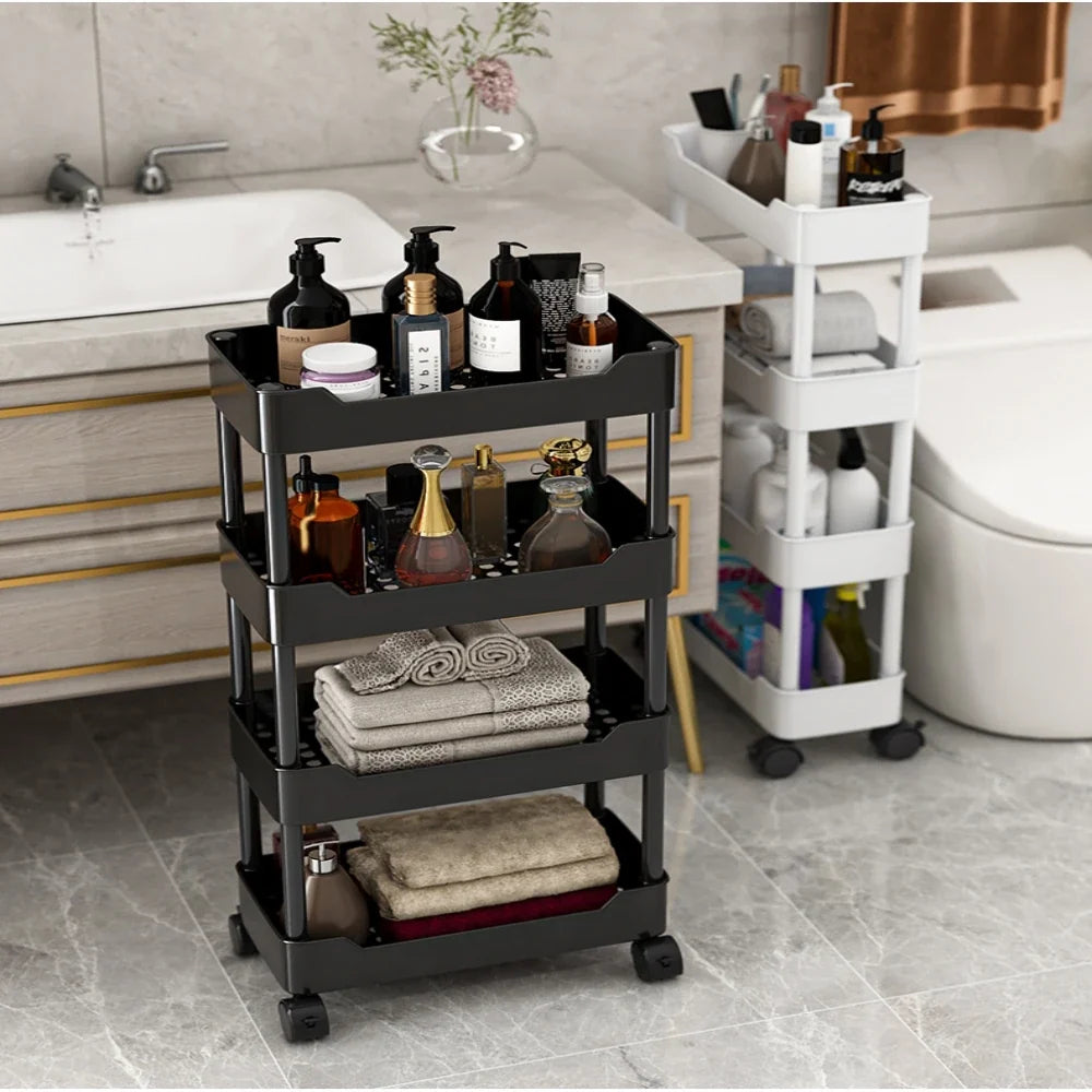 Rolling Gap Storage Rack – 3/4 Tier Utility Cart Organizer Rolling Storage Cart Qme