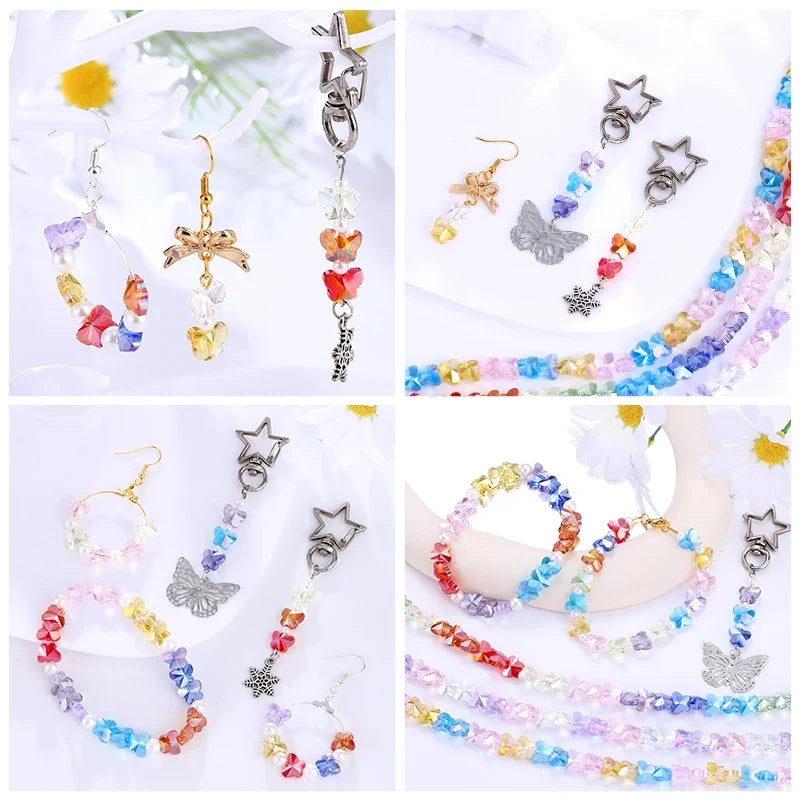 Colorful Glass Butterfly Crystal Beads for Jewelry Making | 8pc Set Jewelry Making Beads Qme
