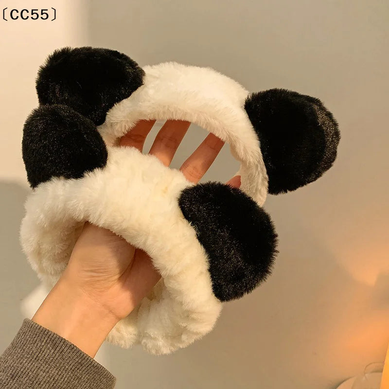 Panda Ears Plush Headband – Cute Furry Hair Hoop for Women Plush Hair Headband Qst