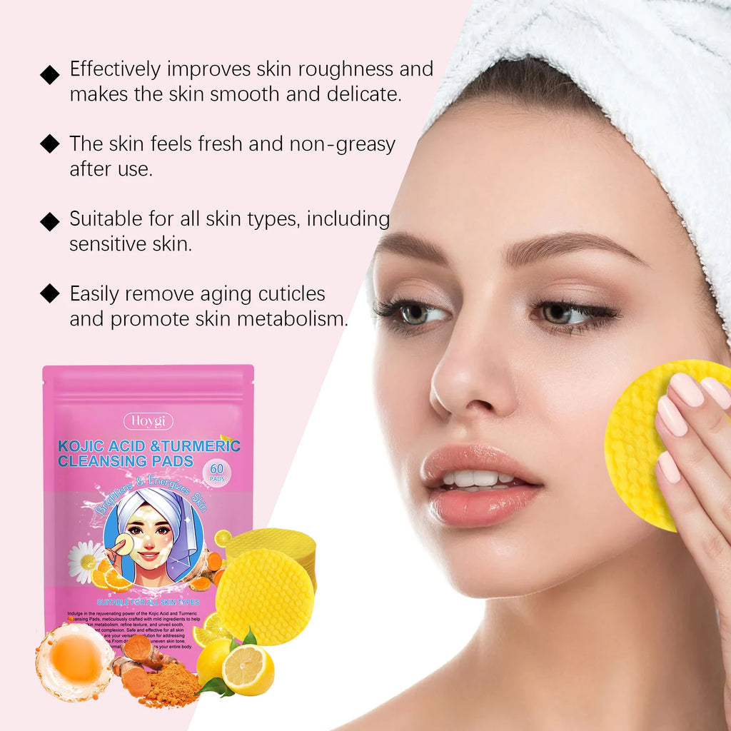 Turmeric & Kojic Acid Facial Cleanser Pads – 40/60 Pcs Facial Cleanser Pads Qst