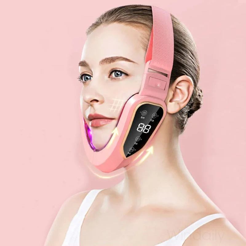 LED Photon Facial Lifting Vibration Massager – V-Face Toning Facial Lifting Device Qst Pink