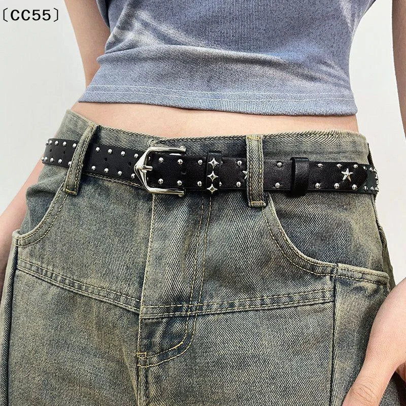 Women's Star Rivet PU Leather Belt – Punk Gothic Waistband PU Leather Belt Qst