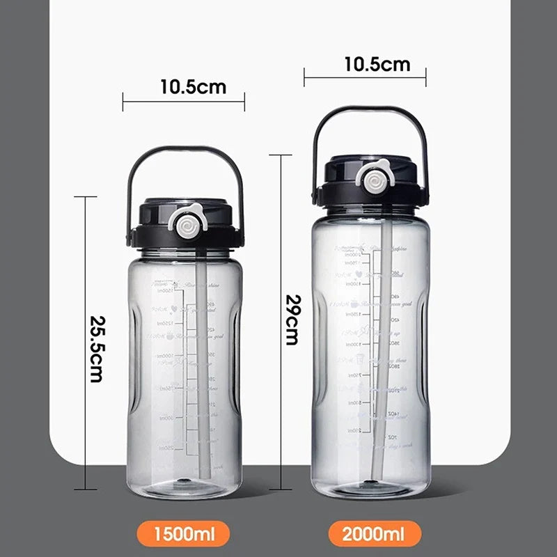 Large Sport Straw Water Bottle with Time Scale – 1.5L & 2L Sport Water Bottle Qme