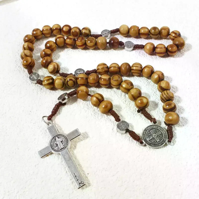 St. Benedict Catholic Cross Pendant Necklace – Black Stone Pendant Necklace Qme