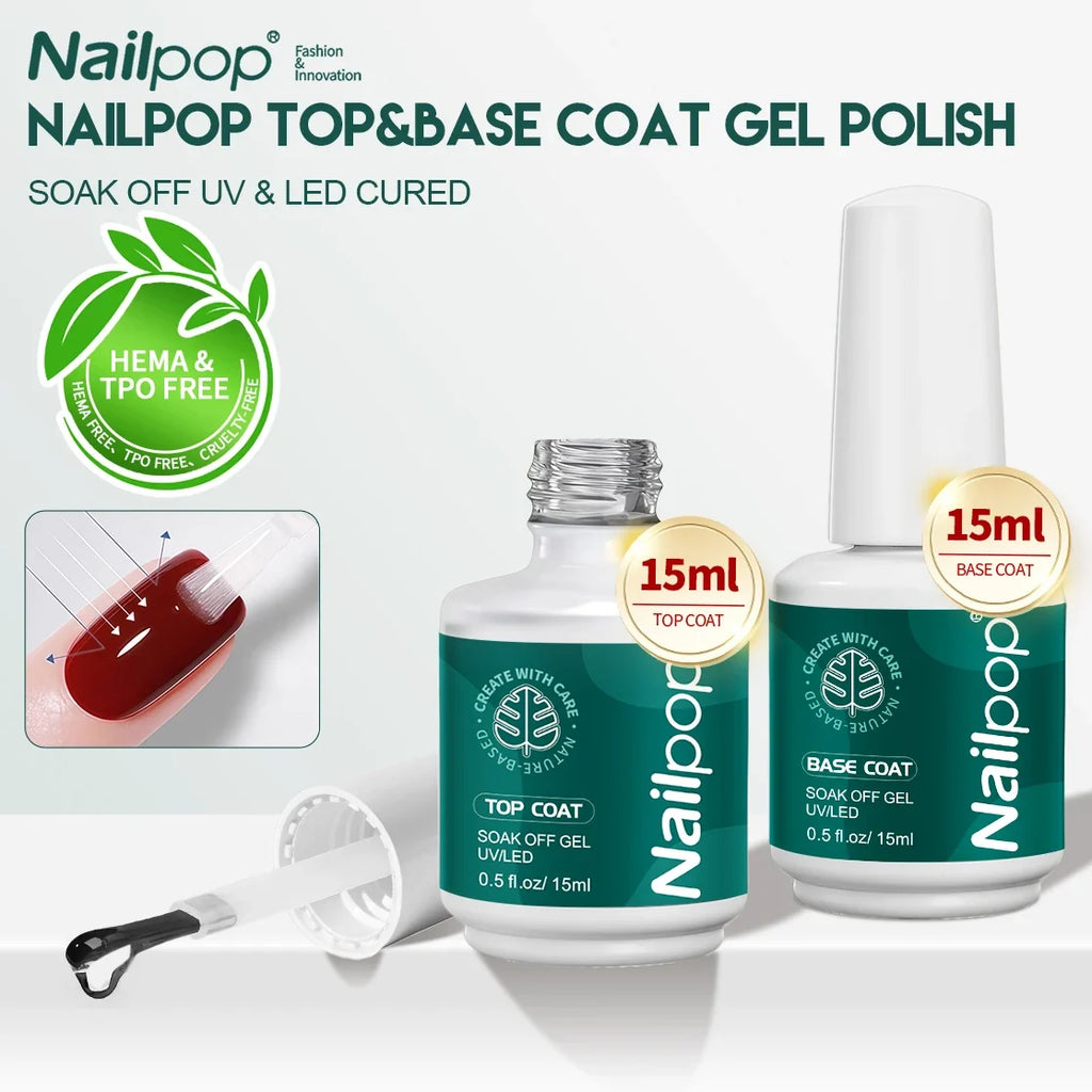 Nailpop Base Coat Gel UV LED Soak-Off | 15ml | 5 Colors Gel Base Coat Qme