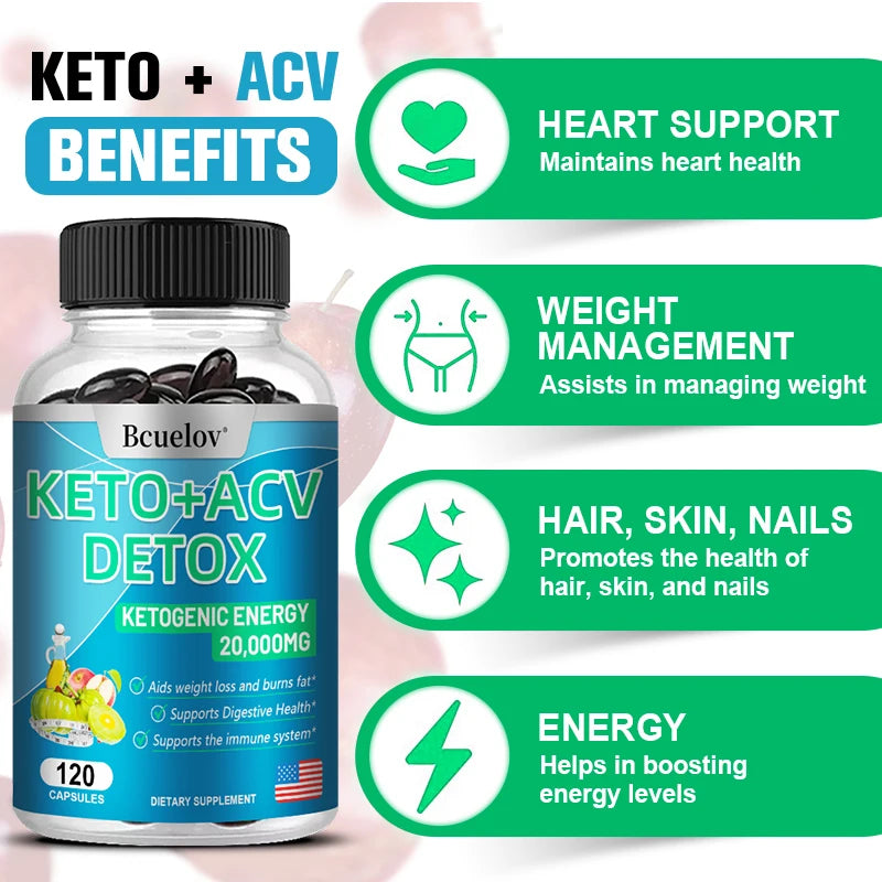 Keto + Apple Cider Vinegar Capsules – Ketogenic Energy Support Dietary Supplement Capsules Qst