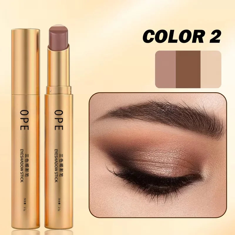 3-Color Waterproof Eye Shadow Stick – Smooth Natural Finish | Qme Eye Shadow Stick Qme E3-01-02