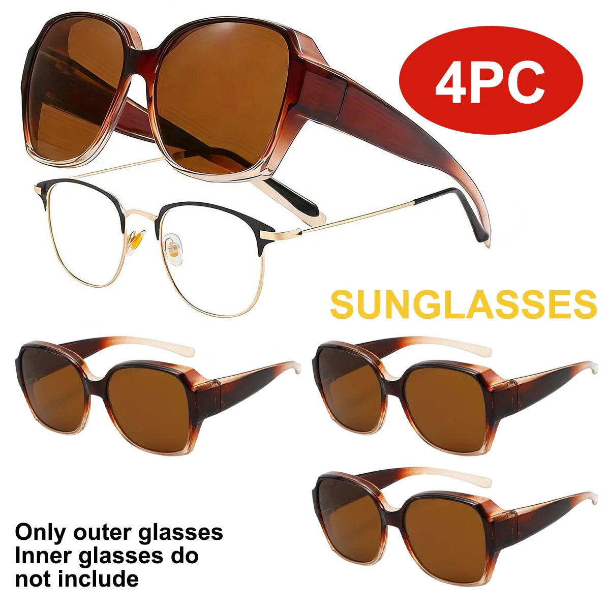 VOPHA 4-Pack Fit Over Sunglasses UV400 Unisex – Model T01 Fit Over Sunglasses Qst Brown