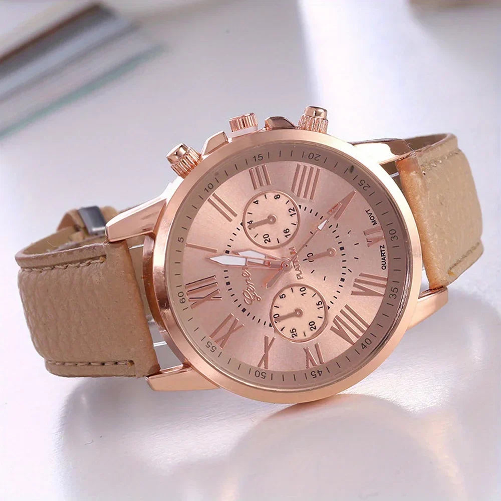 Geneva Disc Belt Quartz Wrist Watch – 15 Multicolors | Qme Fashion Wrist Watch Qme khaki