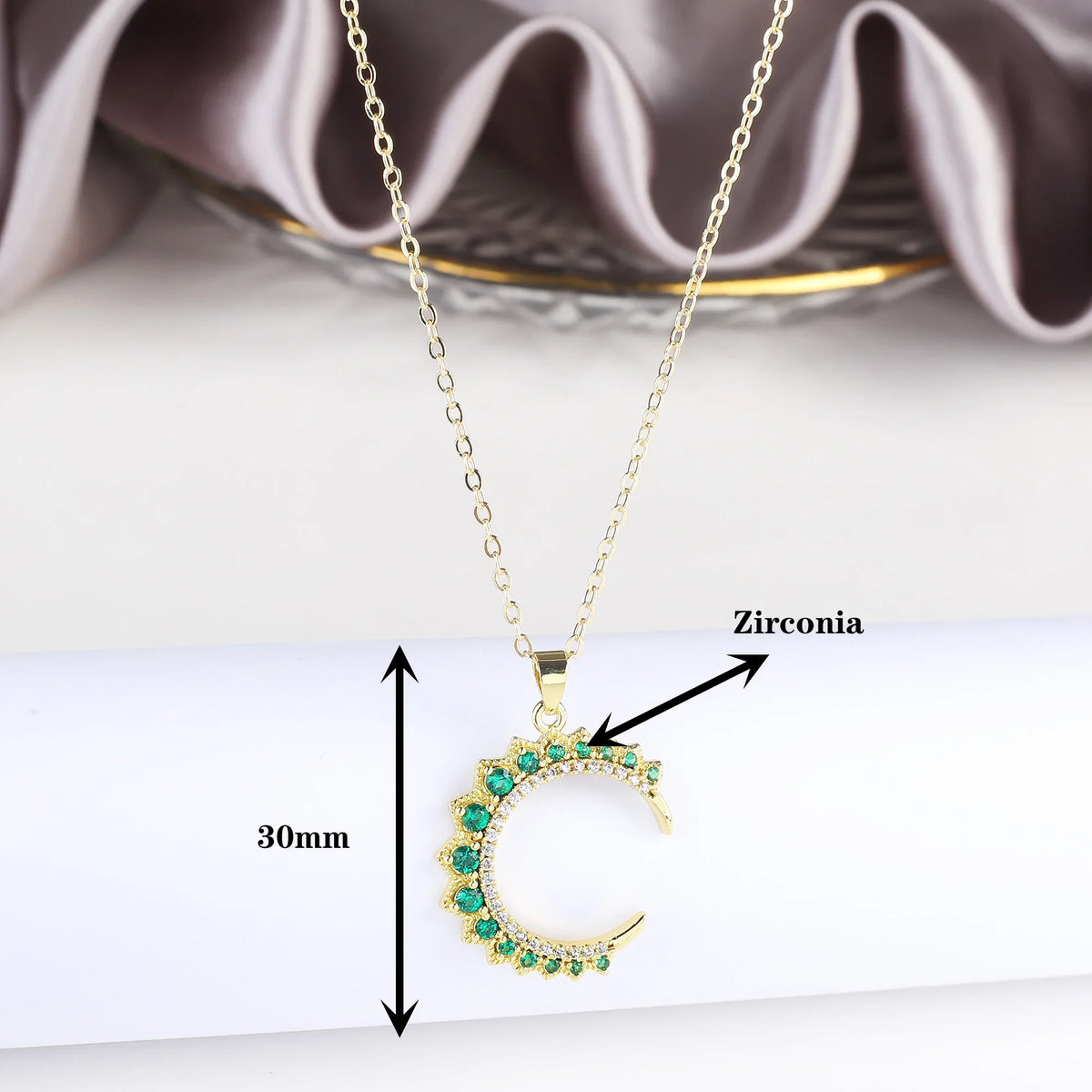 Cubic Zirconia C-Shape Adjustable Pendant Necklace | 3 Colors Pendant Necklace Qme