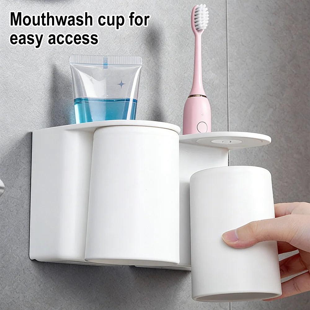 Wall-Mounted Magnetic Mouthwash Cup & Toothbrush Holder Toothbrush Cup Holder Qst