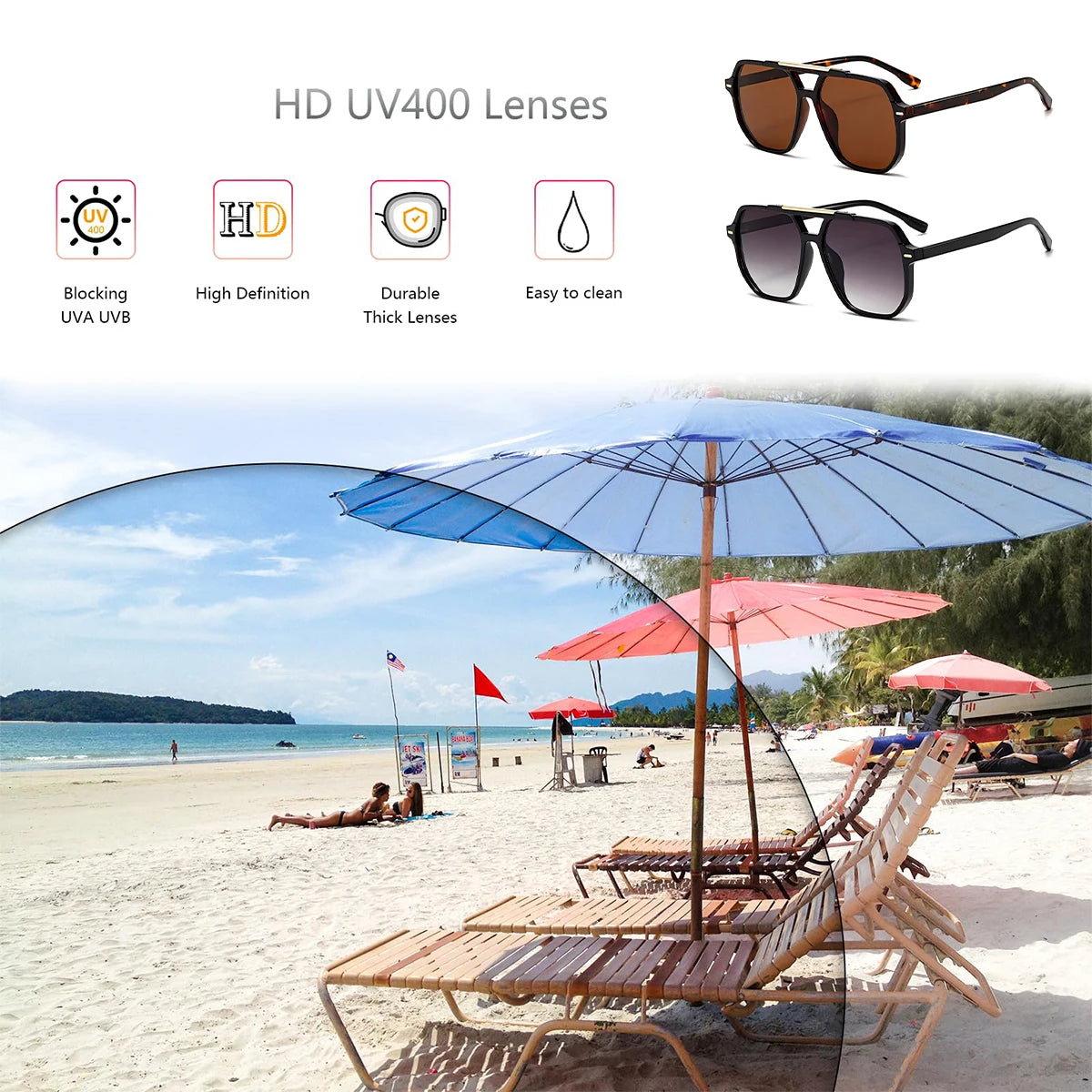VOPHA Square UV400 Gradient Sunglasses – Double Bridge Style Fashion Sunglasses Qst