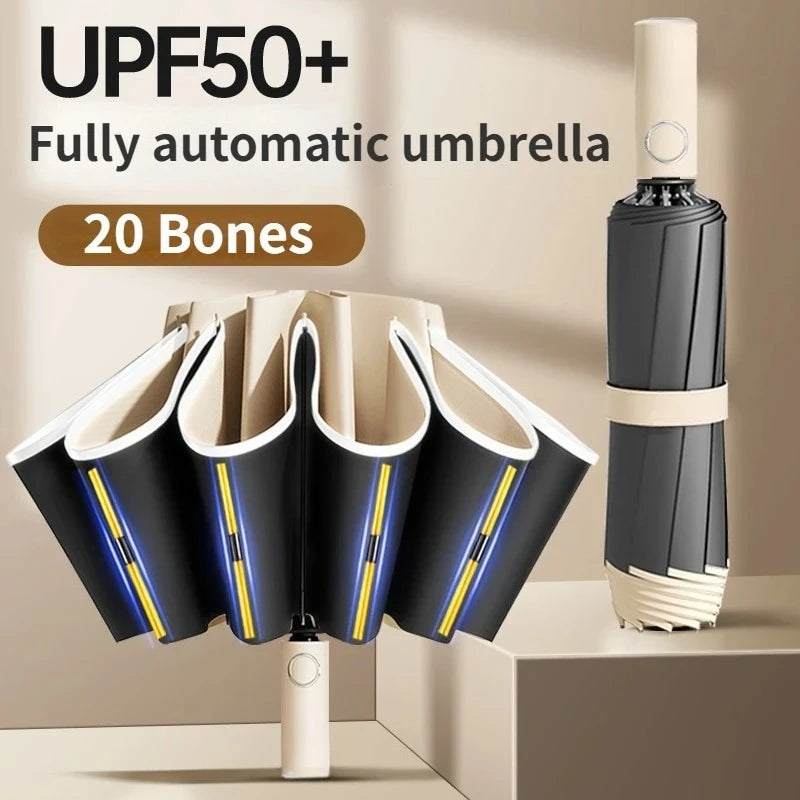 20-Bone Windproof Reverse Folding UV Umbrella – Auto Open Windproof Reverse Umbrella Qst