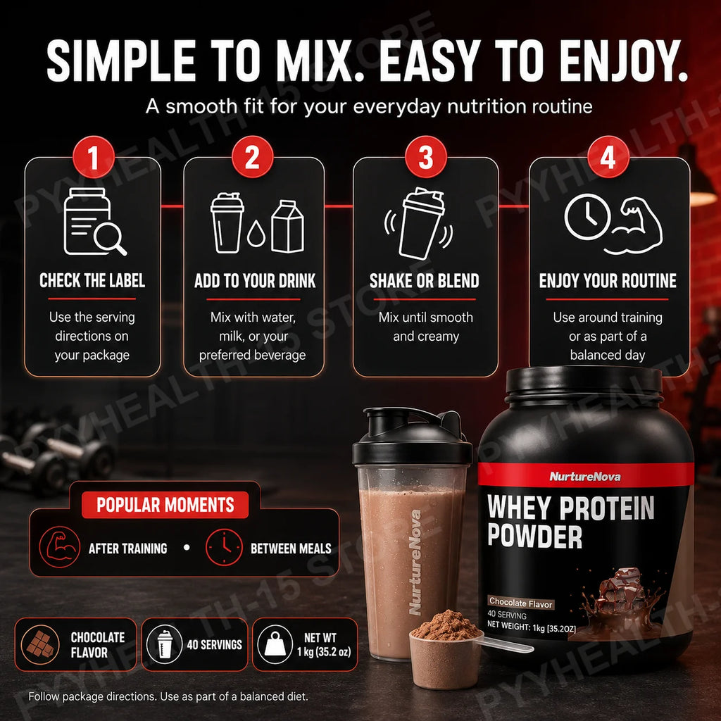 NurtureNova Chocolate Whey Protein Powder 1kg – 40 Servings Whey Protein Powder Qst