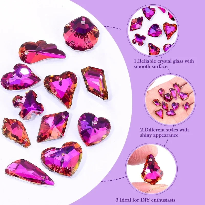 Crystal Glass Charm Pendants – Multi-Shape DIY Beads | 11 Colors Glass Charm Beads Qme