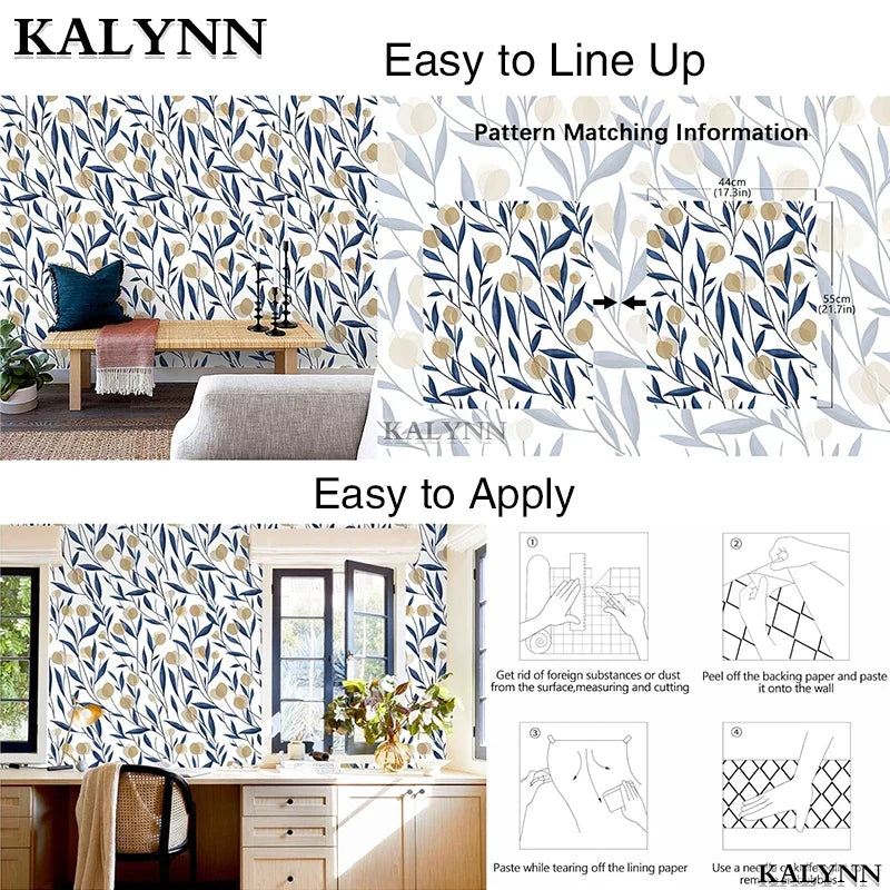 Boho Floral Peel & Stick Wallpaper – White Navy Tan Vinyl Peel & Stick Wallpaper Qme