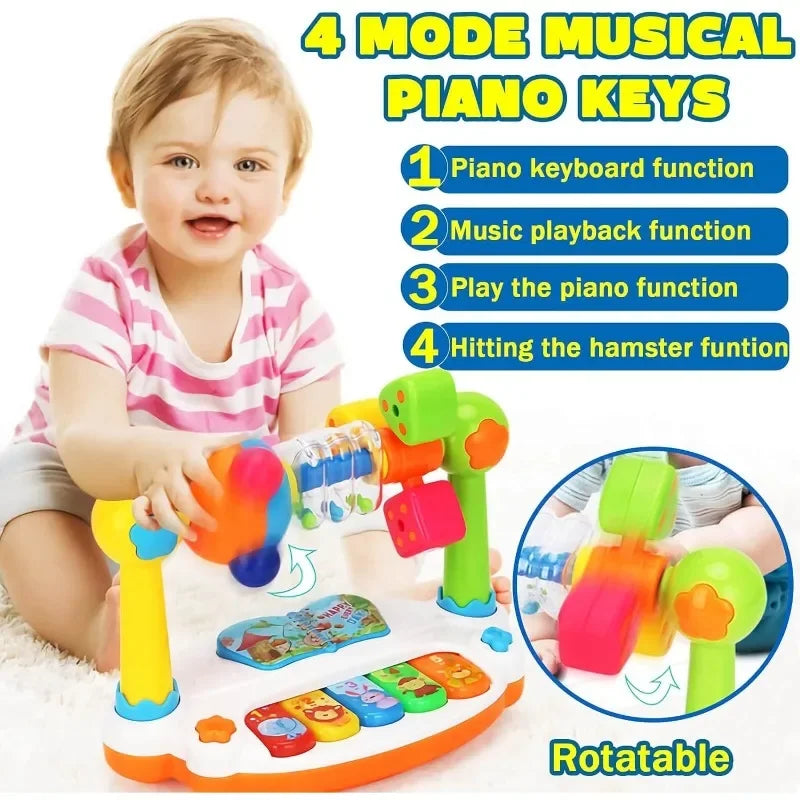 Baby Piano Toy – Rotating Music Keyboard with Lights & Sound Kids Musical Toy Qme