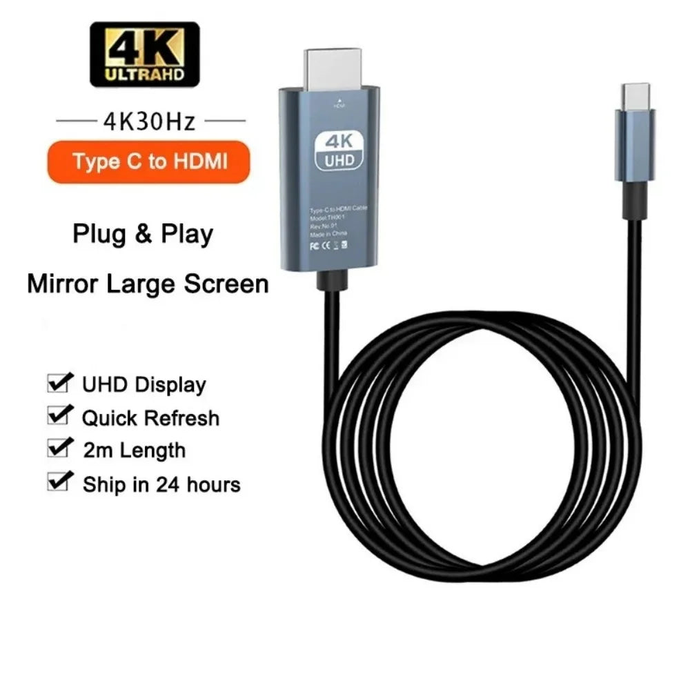 USB-C to HDMI Cable 4K 60Hz – Game Console, Laptop & TV HDMI Display Cable Qme Black 30HZ