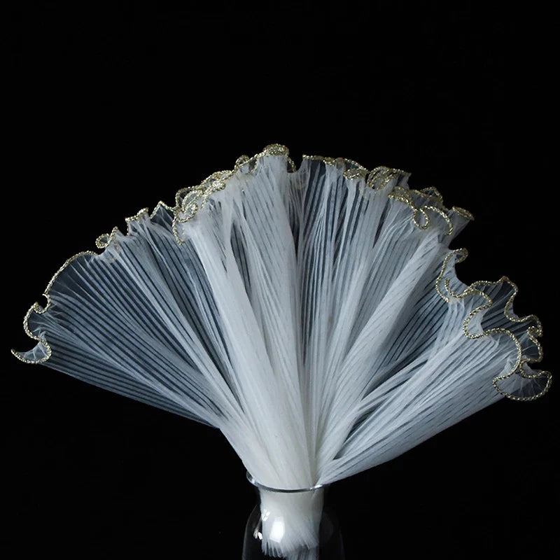 Pearl Tulle Flower Wrapping Net – Gold Wave Edge Floral Bouquet Floral Wrapping Net Qme white