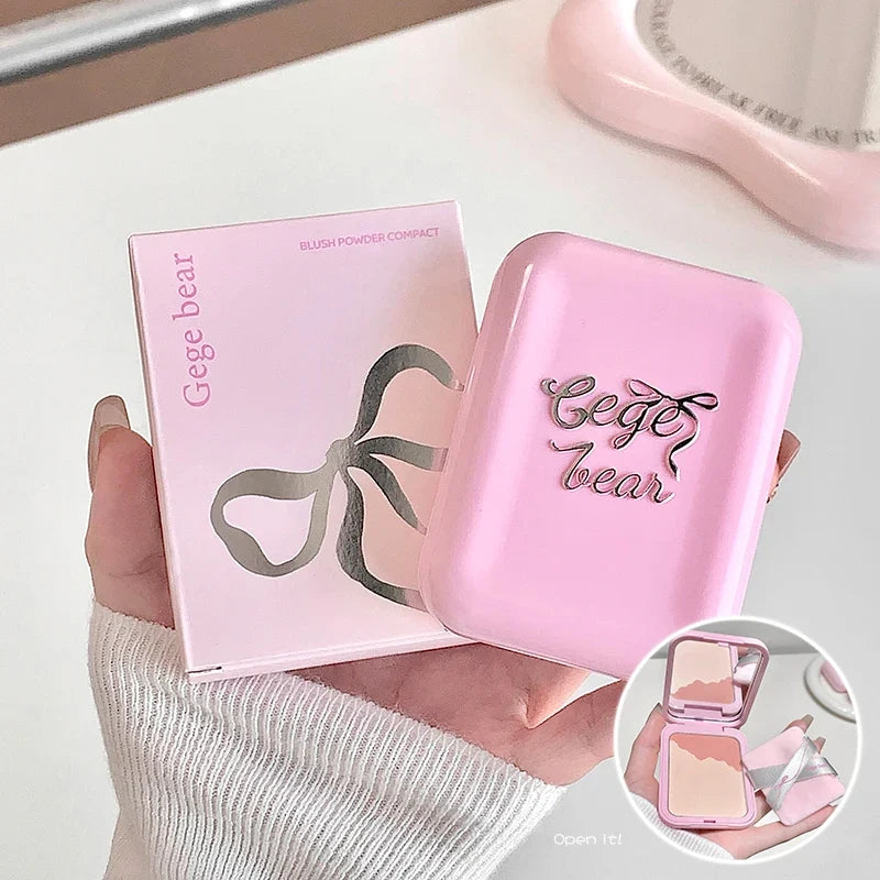 Gege Bear 2-in-1 Highlighter & Blush Powder Puff Compact Highlighter Blush Compact Qme
