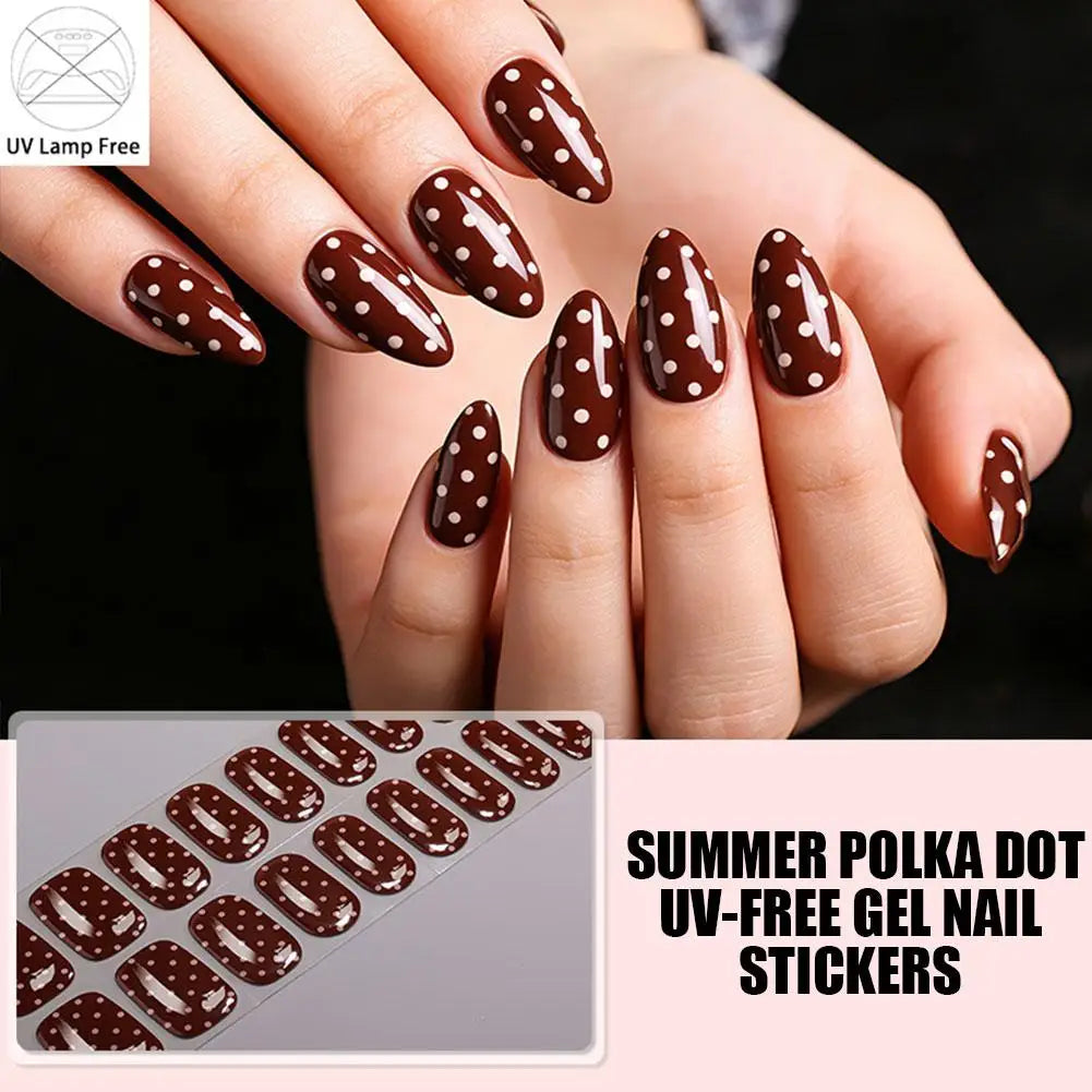 Summer Polka Dot UV-Free Gel Nail Stickers Full Cover Decal Gel Nail Stickers Qme