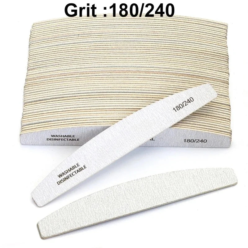 50 Professional Wooden Nail Files 180 240 Grit Buffer Set Nail Files Set Qme Grit180-240 (50pcs)