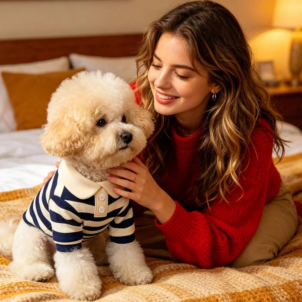Small Dog Striped T-Shirt | Breathable Collared Pet Outfit Dog Apparel Qme